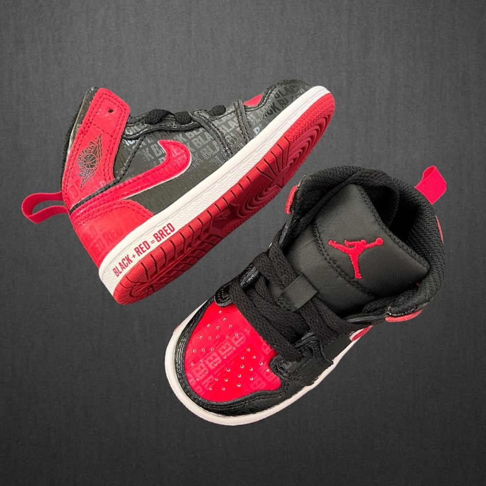 ✔️NIB✔️ NIKE Jordan 1 Mid TD Black + Red = Bred